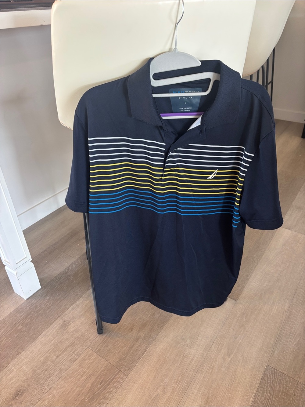 NavTech by Nautica Navy Polo with White, Yellow & Blue Stripes